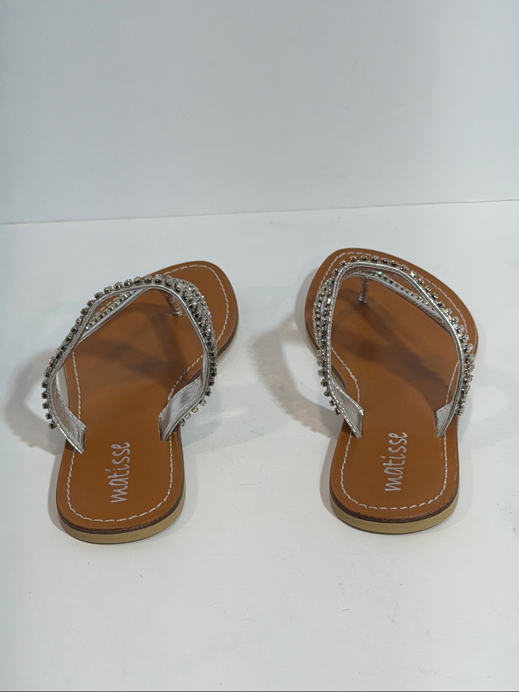 Matisse Bliss Silver Rhinestone Thong Sandals Nib Sparkle Crystal Flat Slide — image 5 of 7